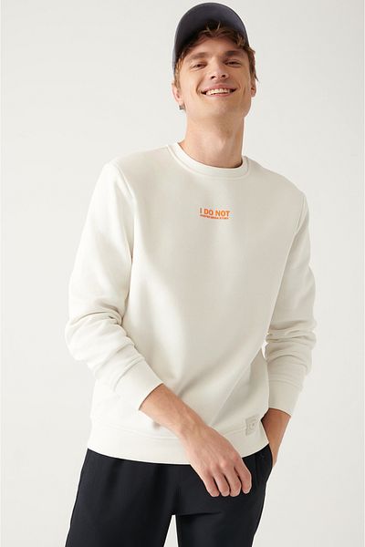 Avva Men's White Crew Neck Printed Sweatshirt A31Y1303