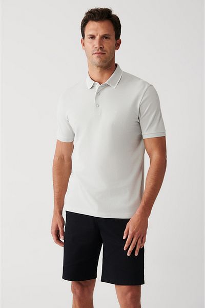 Avva Graues Herren-T-Shirt mit Polokragen aus 100 % Baumwolle mit Druckknopfverschluss A31y1175