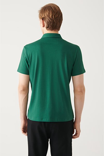 Avva Ανδρικό μπλουζάκι με λαιμόκοψη με 3 κουμπιά 100% βαμβακερό πράσινο χωρίς μπούκλες E 001035