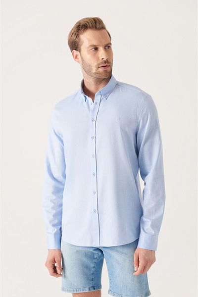 Avva Férfi kék Oxford 100% pamut gombos galléros ing B 002003