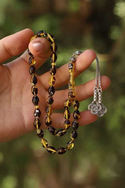 Midyat Gümüş Dünyası Men's Moire Powder Amber Prayer Beads