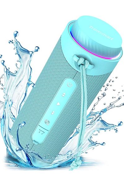 Tronsmart مكبر صوت محمول من ترونسمارت T7 بتقنية بلوتوث 5.3، مقاوم للماء IPX7، مزود بإضاءة LED، يدعم بطاقة Micro SD/TF، لون فيروزي