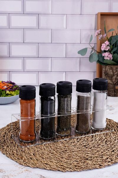 Etka Dizayn Antares - 5-Piece Spice Rack Set, 5-Piece Spice Rack Set with Acrylic Stand