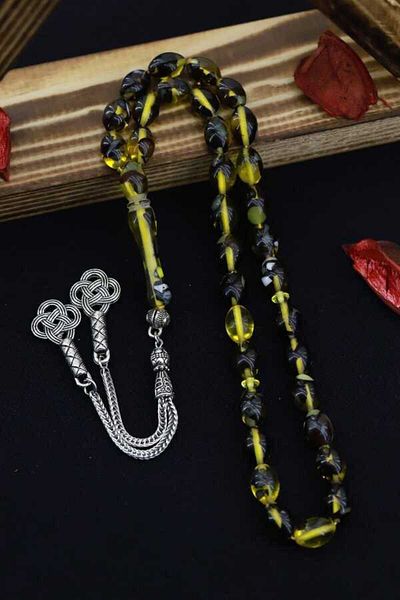 Midyat Gümüş Dünyası Men's Moire Powder Amber Prayer Beads