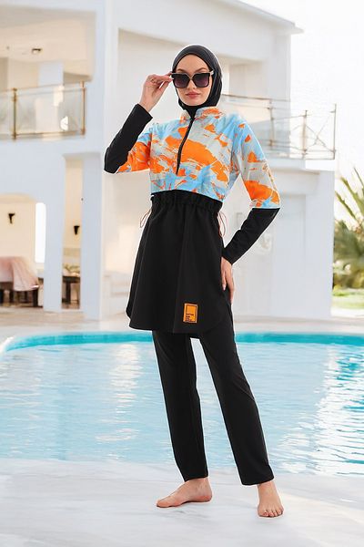 MAG FASHİON Large Size 4 Piece Full Covered Hijab Swimsuit with Gel - Burkini