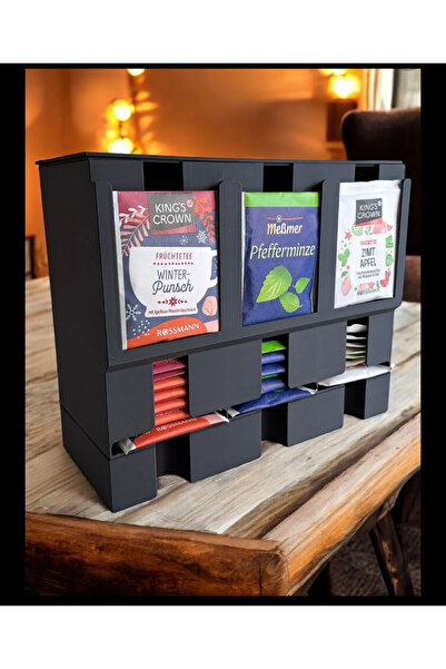 Wuun Store Bitki Çayı Düzenleyici Stand 3 Bölmeli Çay Kutusu Siyah