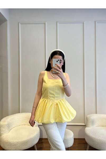 Zims Butik Marka Model Sarı Balon Bluz
