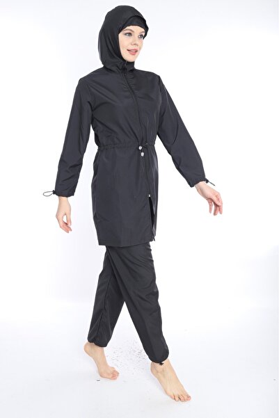 TUTUYA TEXTIL Lace-Up Detailed Hijab Swimsuit, Zippered Suit Oversized