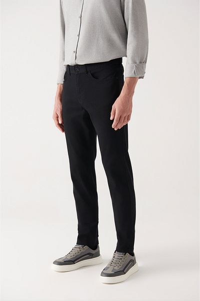 Avva Schwarze Basic-Baumwollhose mit 5 Taschen für Herren E 003054