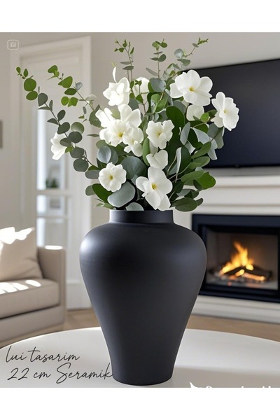 Lui Tasarım Siyah Seramik Küp Vazo 24 Cm Dekorasyon Modern Minimalist Bohem Sade Şık