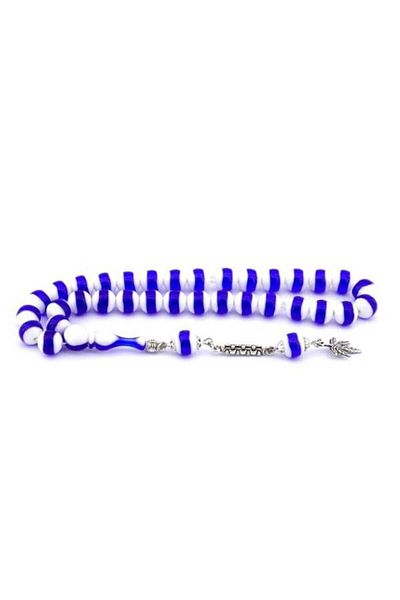 Midyat Gümüş Dünyası Blue White Globe Cut Powder Amber Prayer Beads