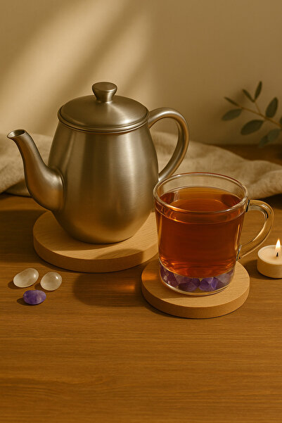 GLOWELL Ahşap Mdf Meşe Kaplama Nihale, Çaydanlık Altı, Sunum Tabağı Nihale 20...