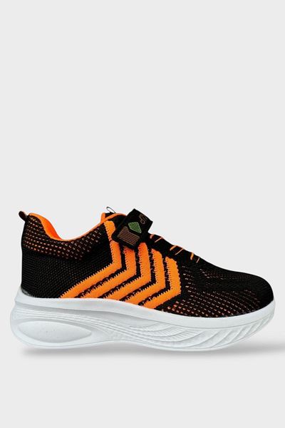 Liger Pantofi sport cu velcro împletit pentru copii NEGRU - PORTOCALIU