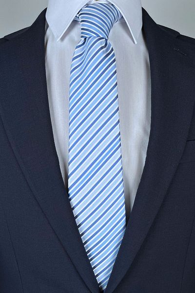 1001 Kravat 8 cm Wide Blue Striped Classic Tie