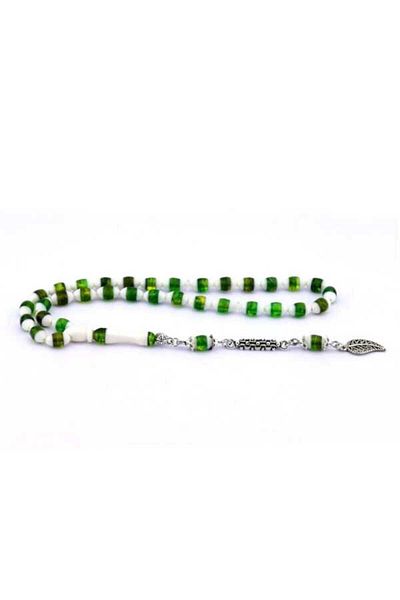 Midyat Gümüş Dünyası Green White Powder Amber Prayer Beads