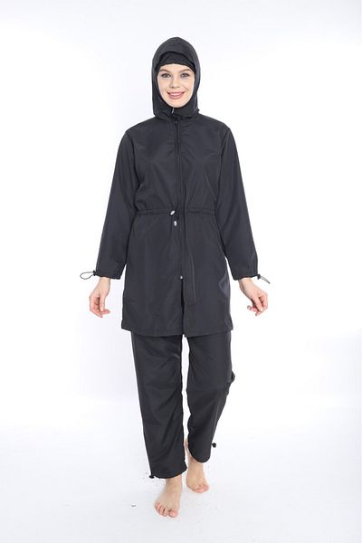 TUTUYA TEXTIL Lace-Up Detailed Hijab Swimsuit, Zippered Suit Oversized