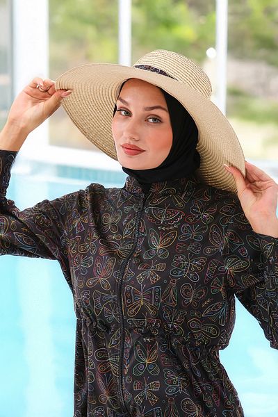MAG FASHİON Plus Size 2 Piece Hijab Swimsuit - Burkini with Zipper on the Neck and Full Coverage