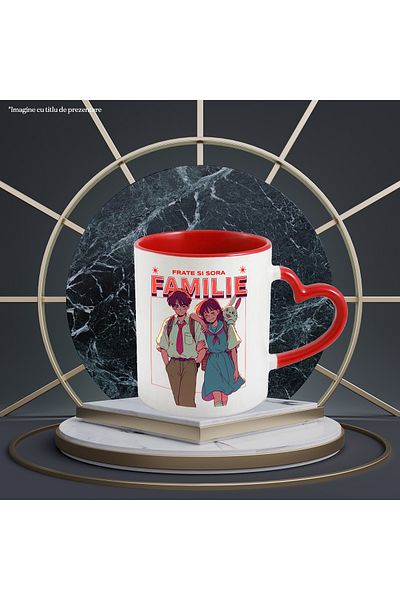 StoryGift Romania Cana familie frate si sora cei mai buni prieteni legatura unica, 330ml, Ceramica, Cu Maner Inim