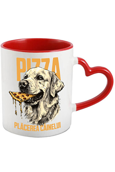StoryGift Romania Cana Caine cu felie de pizza, text PLACEREA CAINELUI, 330ml, Ceramica cu Maner I, Cu Maner Inim