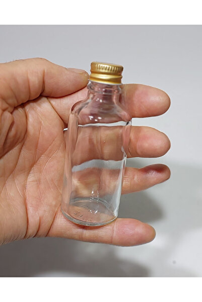 Durucam 10 Adet 50ml Cam Şişe Küçük Gold Metal Kapaklı Çok Amaçlı Shot Şişesi...