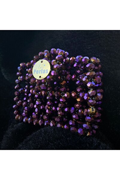 Las Perlas محفظة صغيرة لحامل البطاقات من الكريستال اللامع باللون الأرجواني