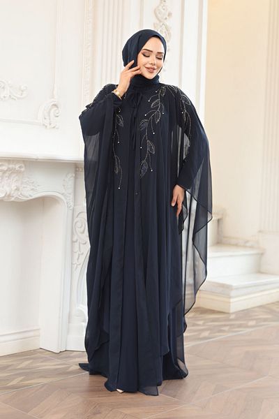 N.S NEVA STYLE Βραδινό φόρεμα Hijab Navy Blue με Cape 25909L