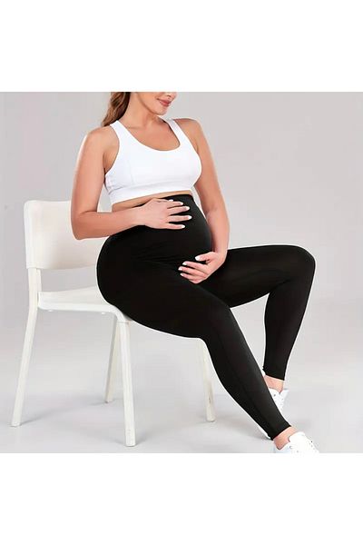 Elfa Tekstil Black Economy Maternity Legging Ful Lycra Stylish Fabric with Medium Thinness Shine