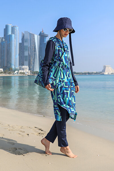 Minel Kadın Çağla Tam Kapalı Tesettür Mayo Uzun 2’li Set U-043