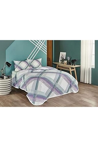 Mu Art Ahşap Taç Lewis Geometric Patterned 100% Cotton Pique Set, Mint, Single (Pike: 160X230 Cm/Elastic Wed