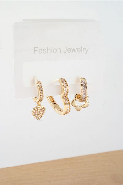 ARTEMİSİA Women's Vip Series Antiallergenic Zircon Stone Mixed Figure 3-Piece Earring Set