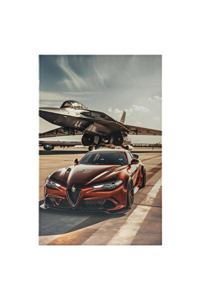 StoryGift Romania Tablou Canvas Alfa Romeo Gta Masina Rosie Sport O Pista Aproape De Un Avion Privat, Red Car An