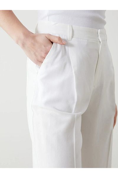 LC Waikiki Xside White Women's Trousers Loose Fit Wide Leg