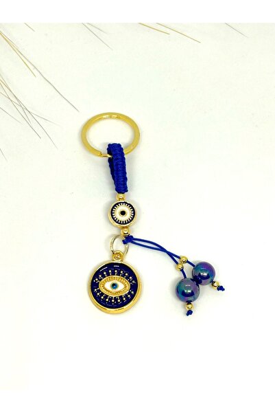 Azrua Breloc metalic cu ochi de piatră albastru închis, breloc cu mărgele met...