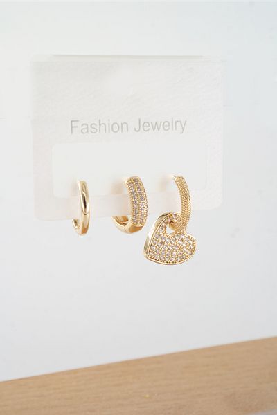ARTEMİSİA Women's Vip Series Antiallergenic Zircon Stone Mixed Figure 3-Piece Earring Set