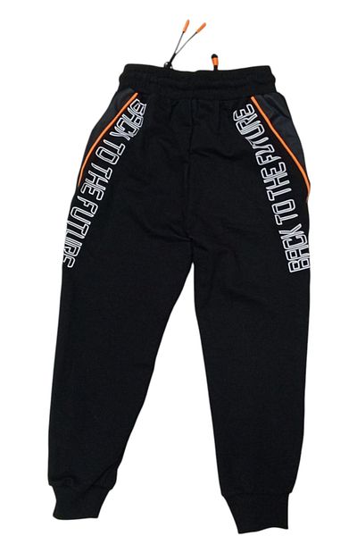 İrem Çocuk Giyim Boy's Black Sweatpants with Orange Phosphor Stripe on the Back