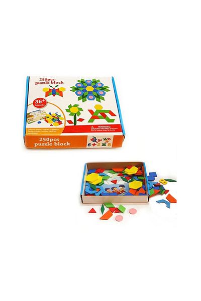 OEM Joc educativ, Tangram din lemn cu 250 piese geometrice multicolore si cifre