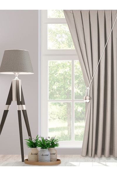 Karesi Karesi̇ Yi̇ği̇t Curtain Ecru Color 1/3 Thick Pleated Linen Background Curtain (Product Is Braçol Gift)