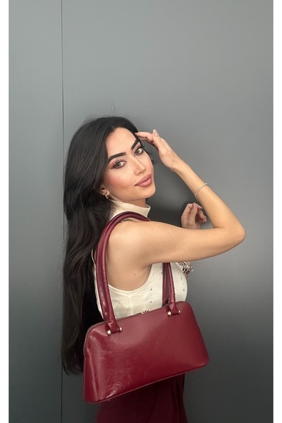Melos Butik Kadın Bordo Deri Baget El Ve Omuz Çantası