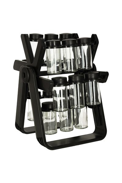 OEM Organizator de condimente cu 18 containere cu suport rotativ pentru bucatarie, culoare neagra