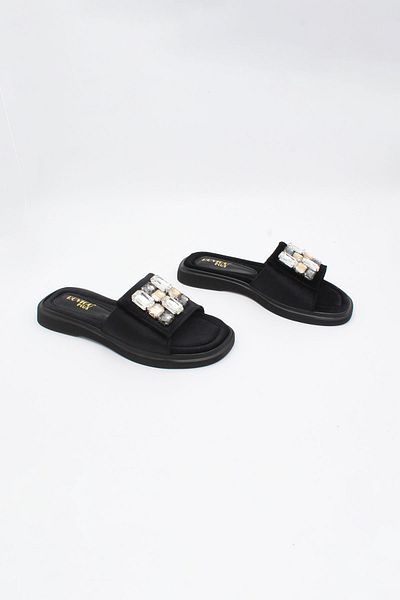 ENDİCAN 097 03 Women's Stone Slippers Black Velvet
