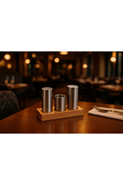 Veliday 3 Bölmeli Ahşap Peçetelik Kürdanlık Tuzluk Baharatlık Seti Lokanta Re...