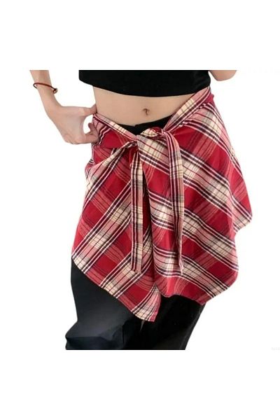 stilim trend Vintage Harajuku Checked Shirt Extender Hong Kong Style Skirt