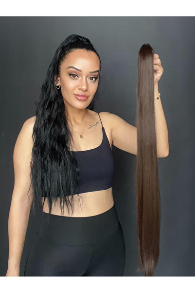 Suzan Peruk Kahverengi Tak ve Çık Tokalı Dalgalı At Kuyruğu - Mini Mandallı p...