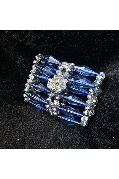 Las Perlas Blue Crystal Bead Card Holder Wallet Mini Bag