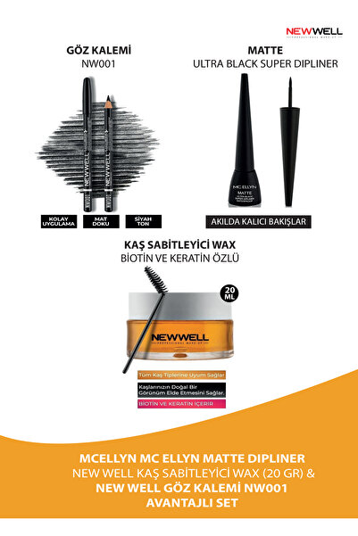 New Well MATTE DIPLINER NEW WELL KAS SABÍTLEYICI WAX (20 GR) & NEW WELL GÖZ K...