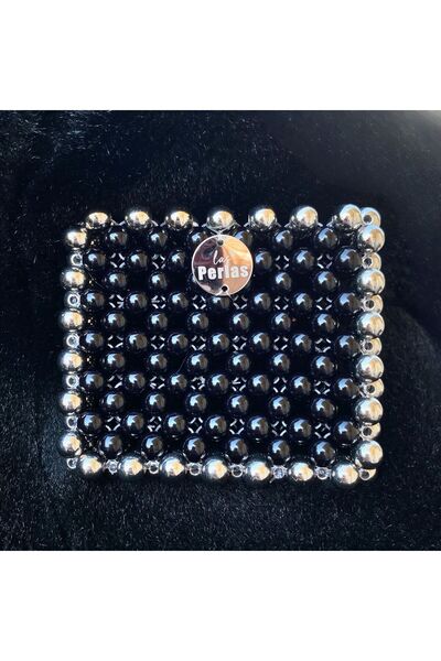 Las Perlas محفظة صغيرة لحمل البطاقات من اللؤلؤ الأسود