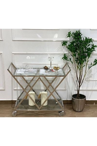 private house Silver steel glass tea trolley