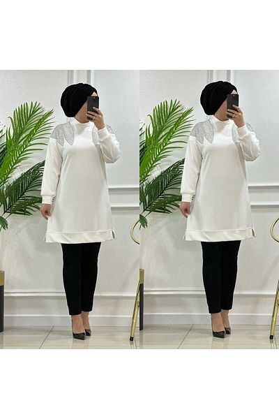 masalabiyem 24604 K 90 Ecru Nirvana Shoulder Stone Tunic