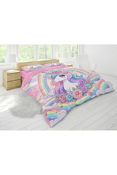 Erays Home Unicorn 3D Digital Printed Double Duvet Cover Set Girl Child Double Duvet Cover Set