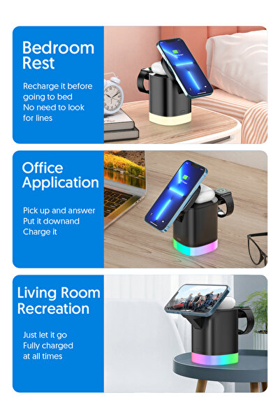 EN SİGA 3in1 Macsafe manyetik kablosuz hızlı şarj standı istasyonu iPhone 14 13 12 Pro Max AirPods Apple